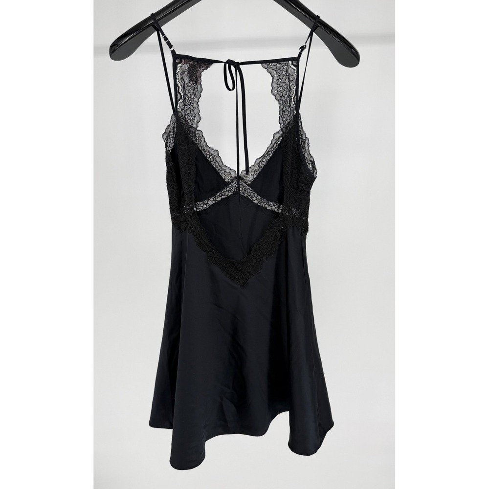 Victoria's Secret Black Satin Lace Trim Slip Dress Open Back Nightie Small - Picture 7 of 9